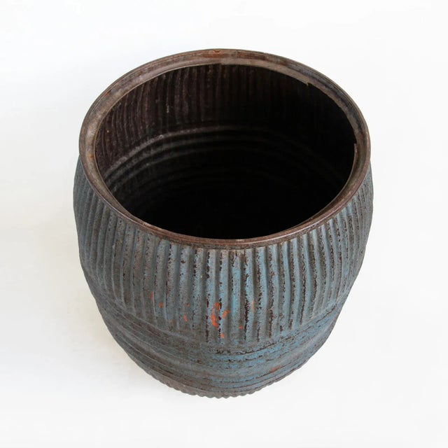 Original old India iron barrel. Great used as a planter or display. Opening at the top is 19.5" diameter.