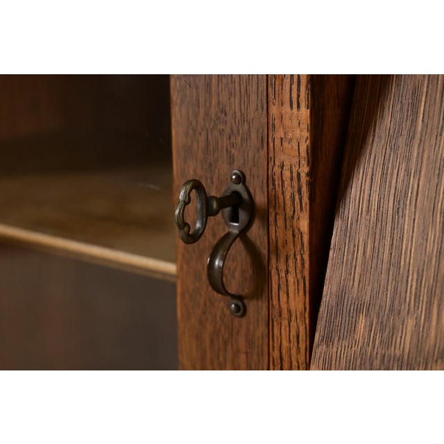 Antique Victorian Carved Tiger Oak Side-by-Side Bookcase With Drop Front Secretary Desk by Larkin Co., Circa 1900 For Sale - Image 10 of 16