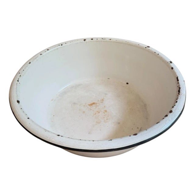 19th-Century Large Scale 17” White Enamelware Basin Bowl For Sale