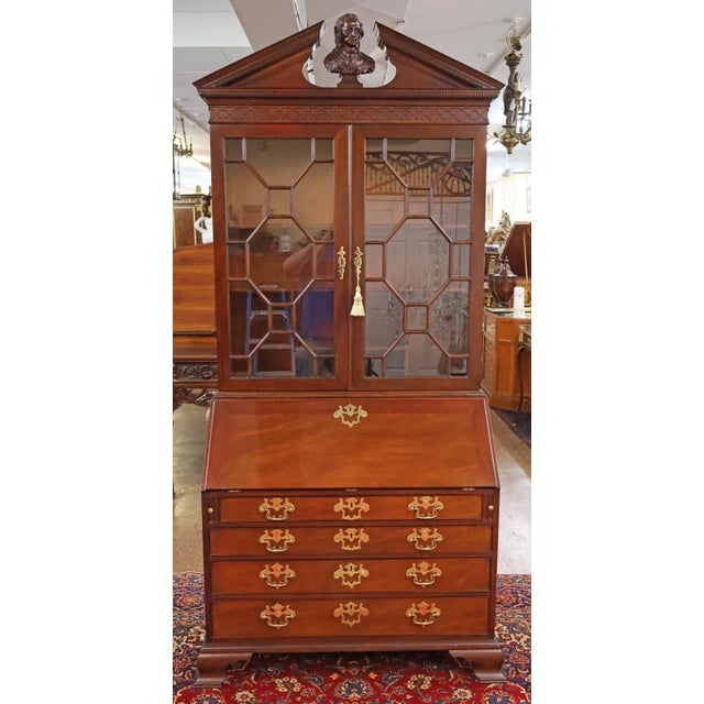 Chippendale Kindel Furniture National Trust Collection Mahogany Carved Secretary Desk For Sale - Image 3 of 18