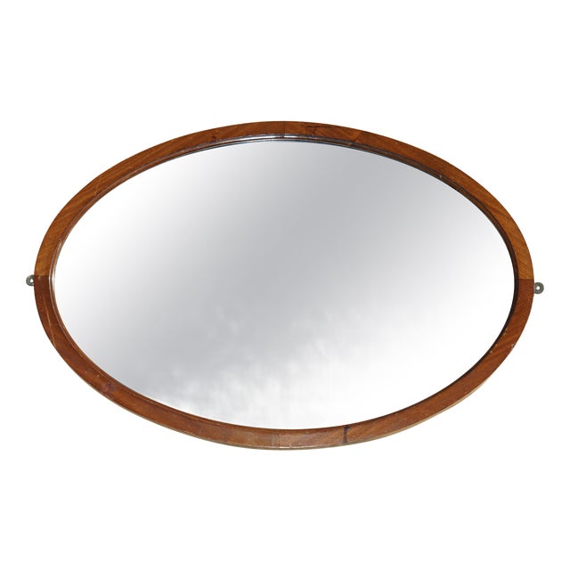 Art Deco Venetian Mercury Plate & Hardwood Framed Oval Mirror, 1920s For Sale