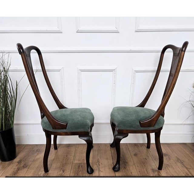 Mid-Century Modern Italian Upholstered Walnut Dining Chairs, 1950s, Set of 6 For Sale - Image 3 of 11