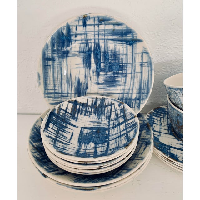 Mid-Century Modern 1950s Edwin Knowles Blue Dell Kilncraft by Kalla Dinnerware -Set of 18 For Sale - Image 3 of 7