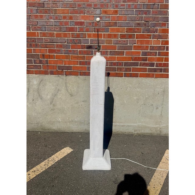 1980's reeded plaster floor lamp by Dynasty. Clean sculptural lines with geometric design. Marked along base.