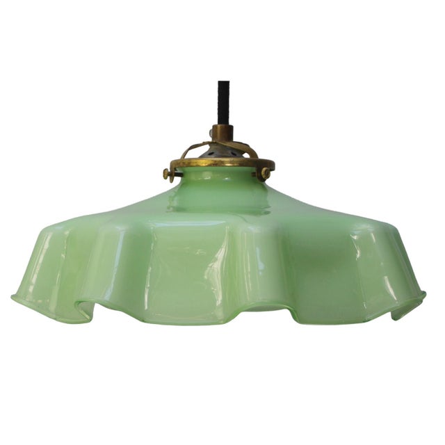 Metal French Green Opaline Glass Pendant Lamp For Sale - Image 7 of 7