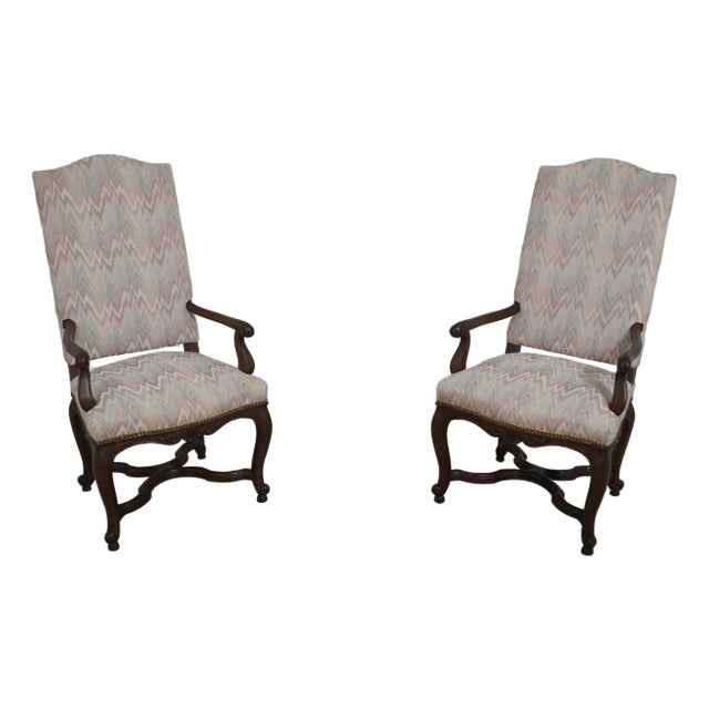 Pair Baker French Louis XIV Style Upholstered Chairs For Sale