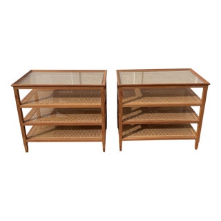 Pair of Caned Four Tiered Side Tables For Sale