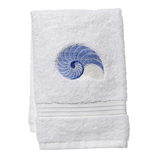 Blue Striped Nautilus Guest Towel White Terry, Embroidered For Sale