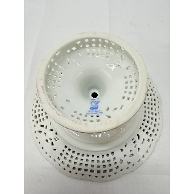White Antique Dresden Floral Encrusted & Pierced Porcelain Compote For Sale - Image 8 of 8