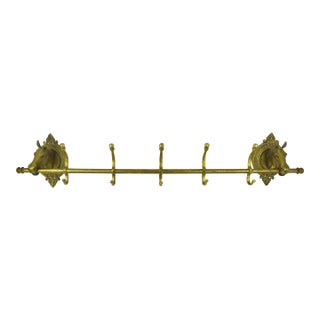 Early 20th Century Solid Brass Horse Head Wall Mounted Equestrian Coat Rack or Towel Rail - 5 Double Hooks For Sale