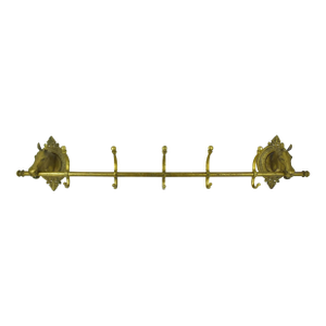 Early 20th Century Solid Brass Horse Head Wall Mounted Equestrian Coat Rack or Towel Rail - 5 Double Hooks