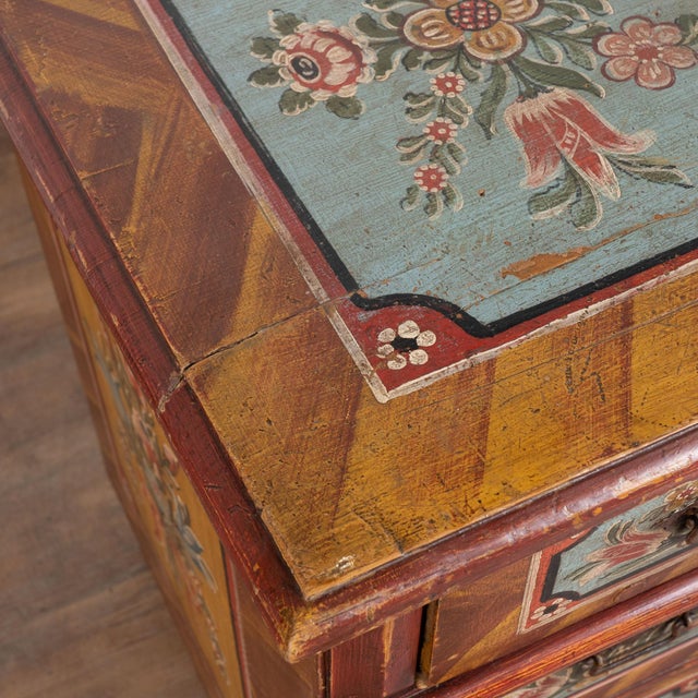 Wood 19th Century Original Hand Painted Large Pine Chest of Three Drawers From Hungary For Sale - Image 7 of 16