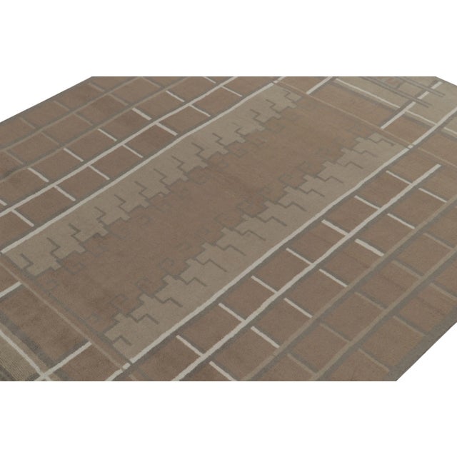 Rug & Kilim Rug & Kilim’s Swedish Deco Style Rug in Beige-Brown and Gray Geometric Patterns For Sale - Image 4 of 7