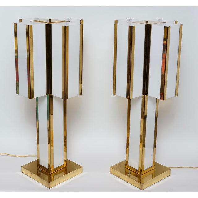 Romeo Rega Mid 20th Century Mid-Century Modern Italian Brass and Ivory Table Lamps in the Style of Romeo Rega - a Pair For Sale - Image 4 of 13