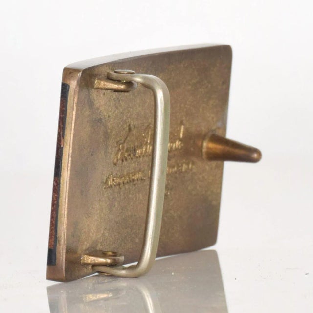 1970s Kenneth Reid New Mexico Brass and Wood Stripe Belt Buckle For Sale - Image 4 of 9