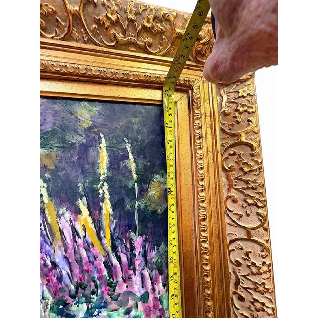 Green Large Impressionist Garden Landscape Oil Painting in Ornate Gilt Frame by P. M. Overton For Sale - Image 8 of 14