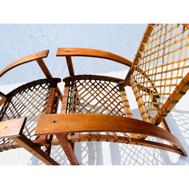 Wood Adirondack Modern, Vermont Tubbs, Rawhide Strapped Chairs (2), c.1965-1975. Snow Shoe Chairs For Sale - Image 7 of 11