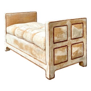 Vintage Crushed Velvet Tufted Bench For Sale