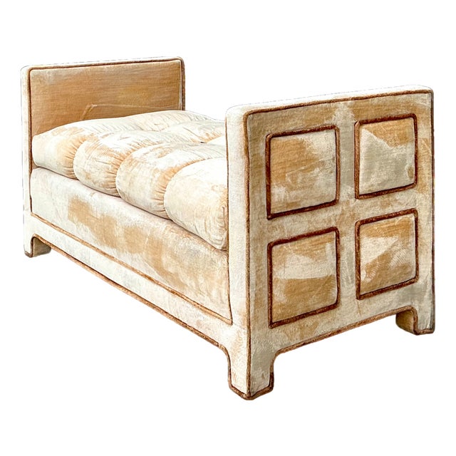 Vintage Crushed Velvet Tufted Bench For Sale