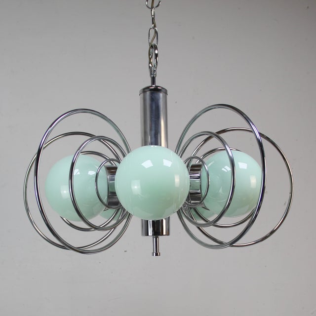 Vintage Lamp in Chromed Metal and Glass, 1960s, in Very Good conditions. Designed 1960 to 1969 Up to 250V (Europe/UK...