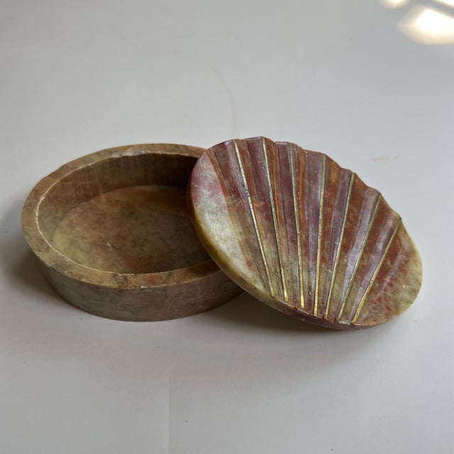 1960s Vintage Carved Soapstone Trinket Box With Brass Inlay Chairish