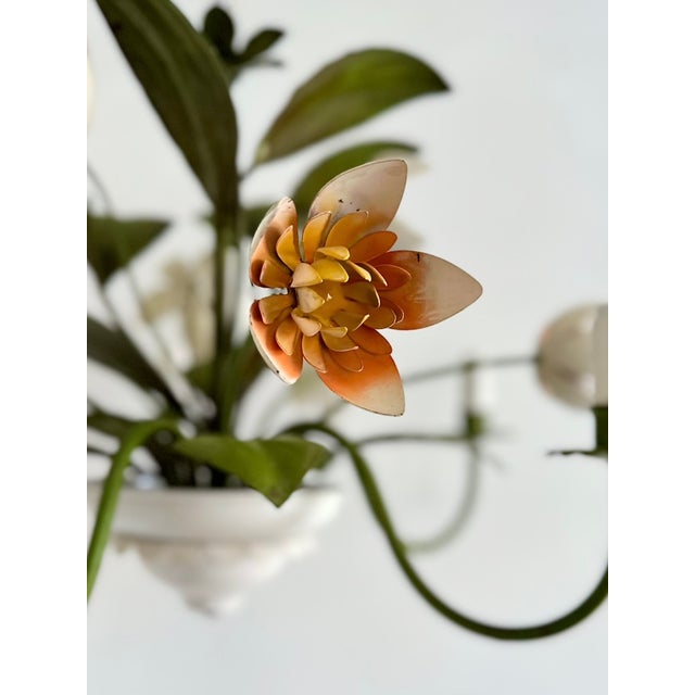 Vintage French Painted Tole 5-Light Water Lily Chandelier, 1960s For Sale - Image 6 of 18