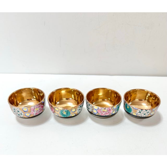 1950s Asian Chinoiserie Gilt Salt Cellars Sake Cups - A Set of 4 For Sale - Image 4 of 8