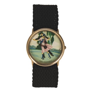 Vintage Swiss Watch with Marienbad Roller Skating Motif from Breil, 1950s For Sale