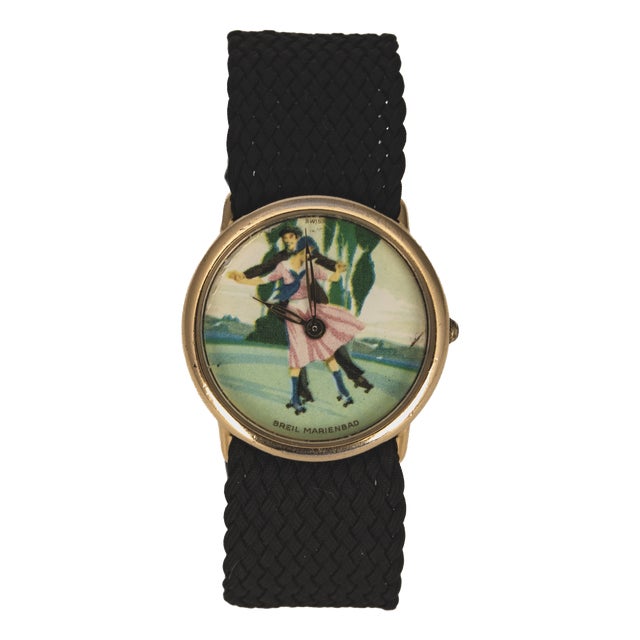 Vintage Swiss Watch with Marienbad Roller Skating Motif from Breil, 1950s For Sale