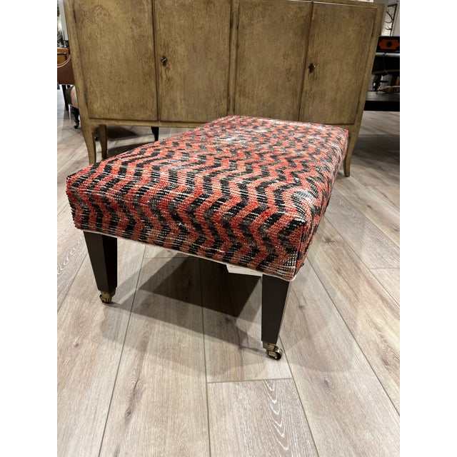 Brick Red George Smith Style Antique Rug Upholstered Ottoman For Sale - Image 8 of 11