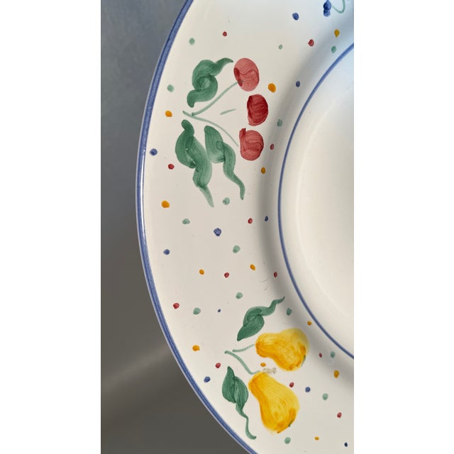 Farmhouse 6 Dinner Plates Fruit Bouquet Mesa International 11.25" Hand Painted Italy Fruits & Polka Dots For Sale - Image 3 of 5