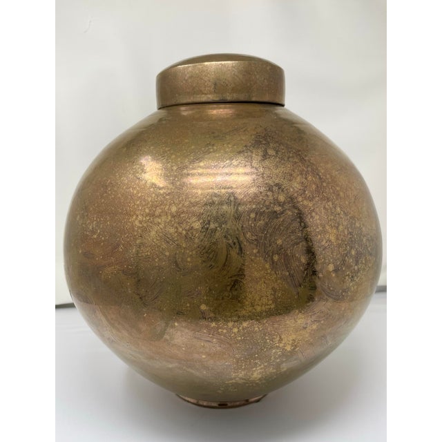 Gary McCloy Ceramic Gold-Bronze Glazed Ginger Jar Vase 1980s For Sale - Image 12 of 12