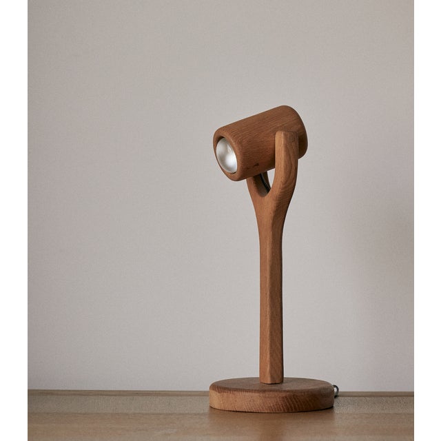 Vintage wooden "spotlight" table lamp. This small scale lamp offers a playful, non traditional, '70s style feel to any...