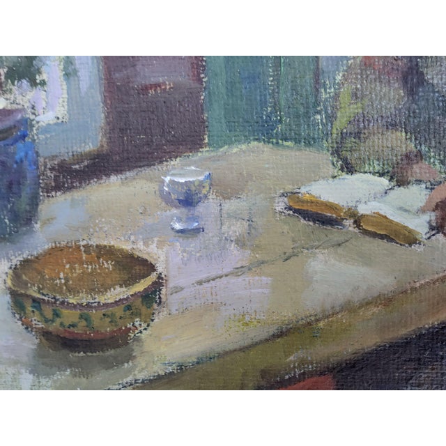 Original Mid Century Norwegian Interior Oil Painting by Karl Vilhelm Anstensen 1978 For Sale - Image 4 of 18