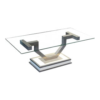 1970s Late French Mid-Century Coffee Table With Aluminum Base and Cream Lacquer Details For Sale