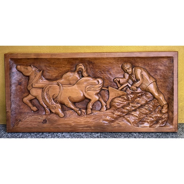 Large Wood Carving of Farmer with Horse-Drawn Plough by Wolfgang Duksch, 1990s For Sale - Image 13 of 13