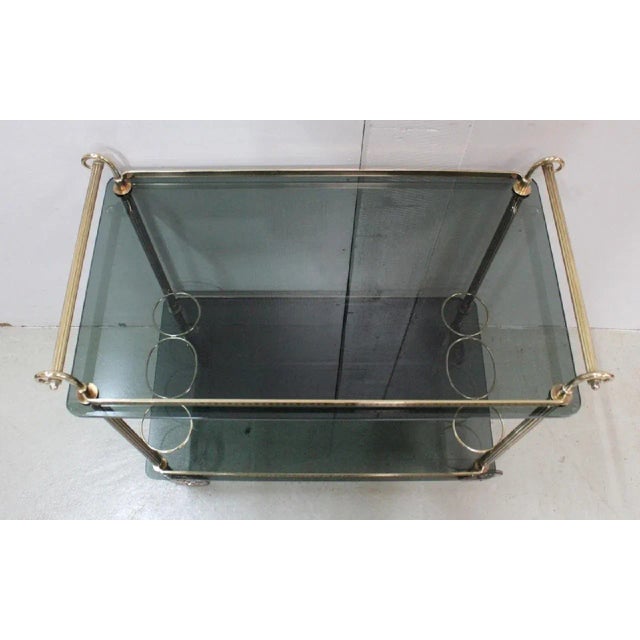 Rolling Brass & Smoked Glass Trolley, 1970s For Sale - Image 4 of 18