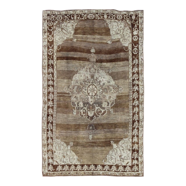 Vintage Turkish Kars Rug With Shades of Brown, Cream, and Ivory Medallion Motif 8'0"x12'5" For Sale