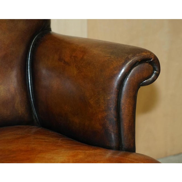 Brown Set of Art Deco Hand Dyed Cigar Brown Leather Club Armchairs For Sale - Image 8 of 18