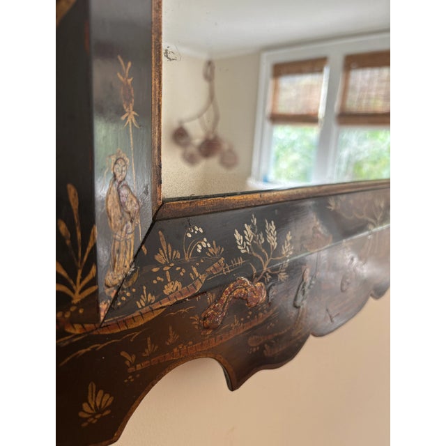 19th Century English Chinoiserie Lacquered Wall Mirror For Sale In Raleigh - Image 6 of 10