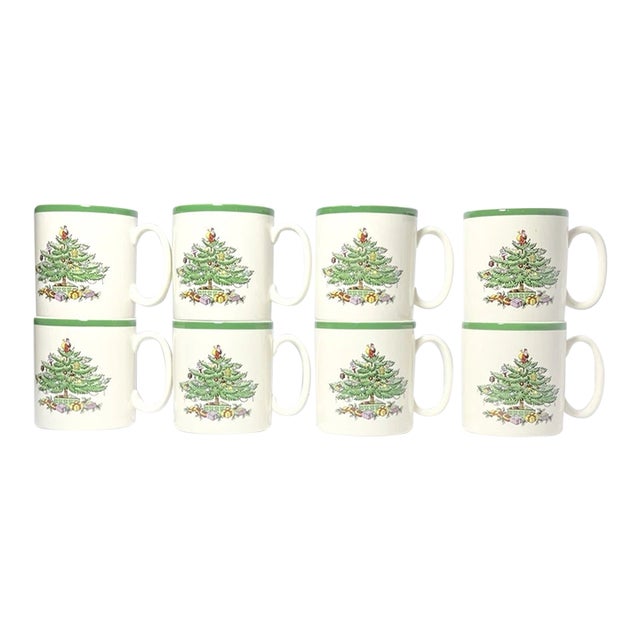 1990s Spode “Christmas Tree” Set of 8 Ceramic Mugs For Sale
