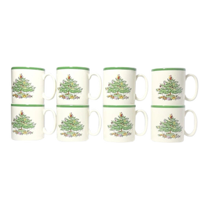 1990s Spode “Christmas Tree” Set of 8 Ceramic Mugs