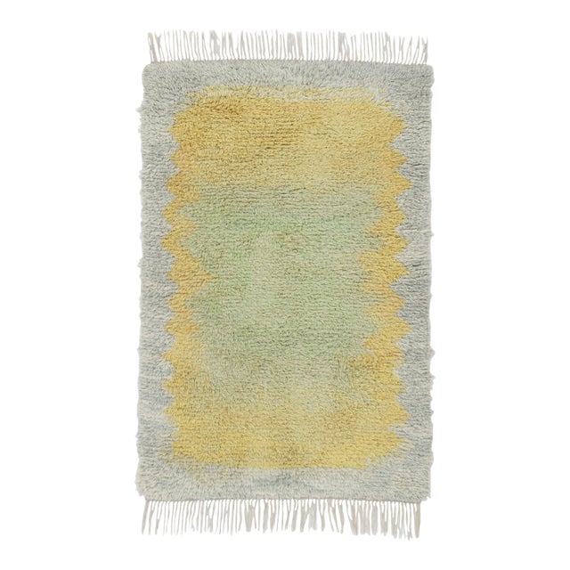 Vintage Swedish Rya Rug With Gray and Yellow Gradient Patterm - Rug & Kilim For Sale