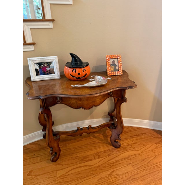 John-Richard John-Richard Burl Wood Walnut Serpentine Console Table For Sale - Image 4 of 8