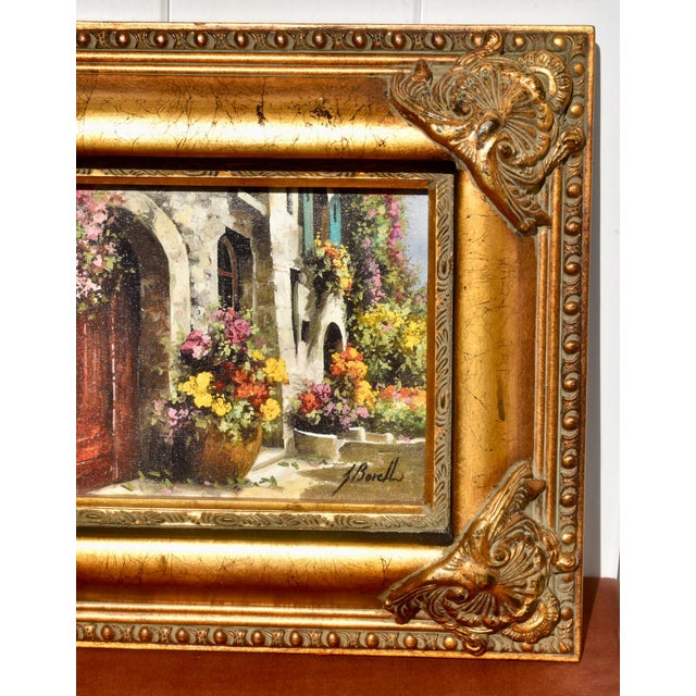 Guido Borelli Signed Oil Painting Italian Mediterranean Courtyard Ornate Frame For Sale In Philadelphia - Image 6 of 17