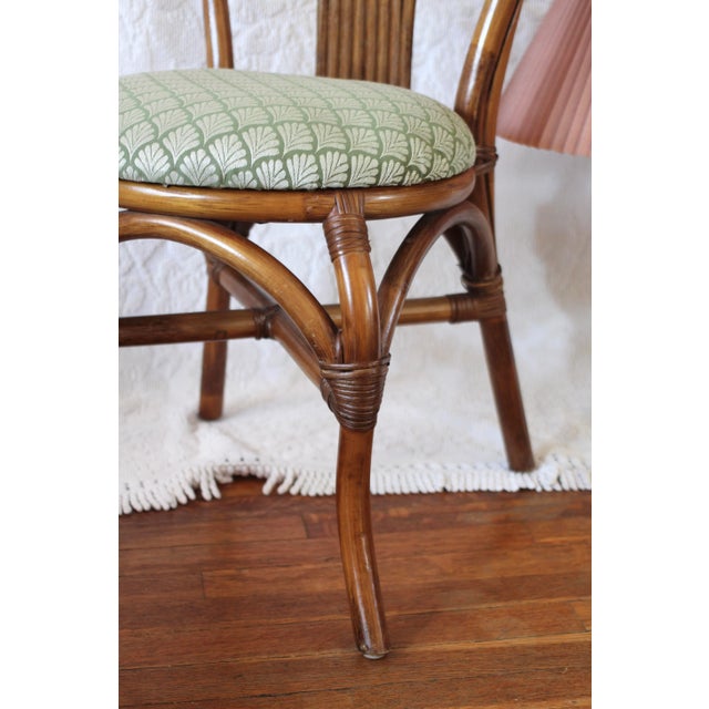 1970s Rattan Side Chair With Green Shell Fabric For Sale - Image 6 of 10