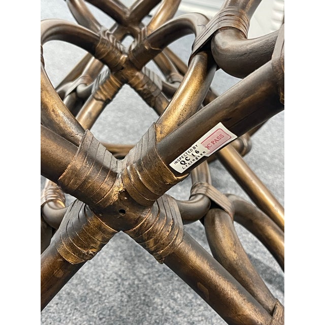 Metal Vintage Lexington Tommy Bahama Landara Leather Wrapped Metal Bistro Table W/ 42” Glass Top For Sale - Image 7 of 8