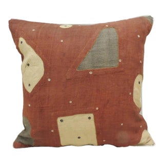 Vintage Applique Raffia Brown and Rust Kuba Decorative Pillows Matisse Style For Sale