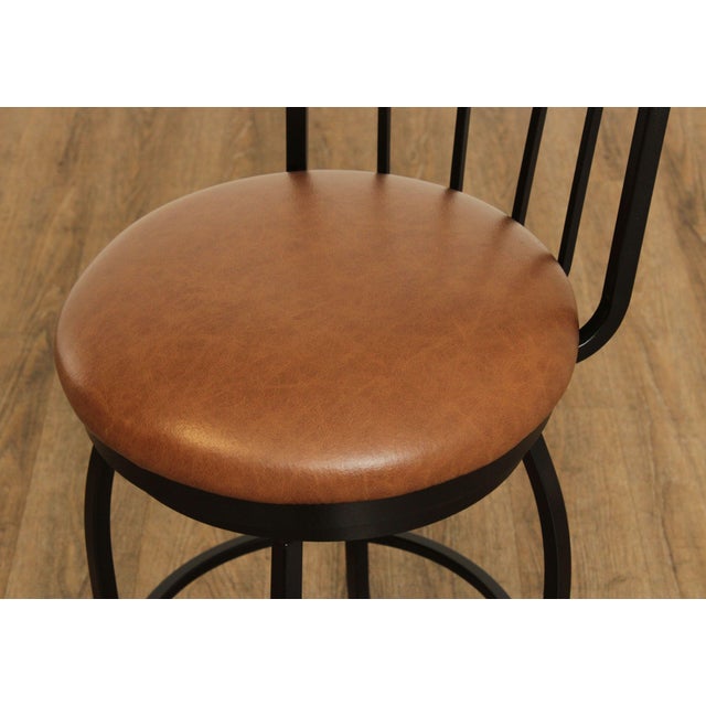 Early 21st Century Trendler Wrought Iron & Leather Swivel Bar Stools