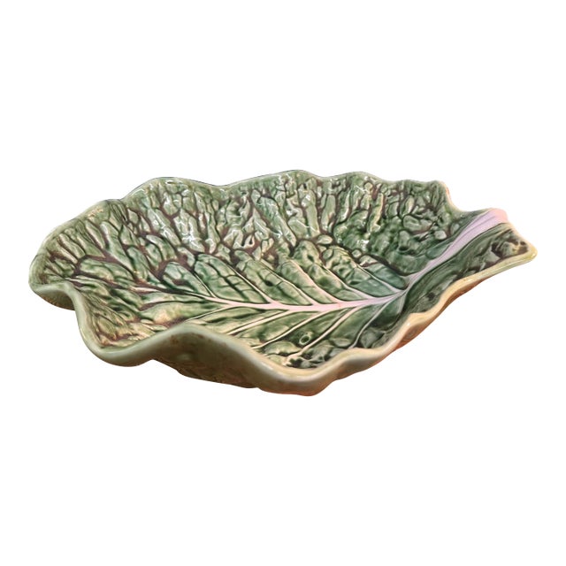Large Vintage Secla Majolica Cabbage Leaf Bowl, 1970’s For Sale
